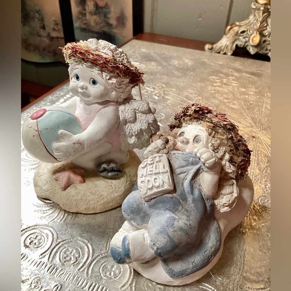 Dreamsicles Cherub Angel Figurines “Get Well Soon” 1994 & “Calendar August” 2000